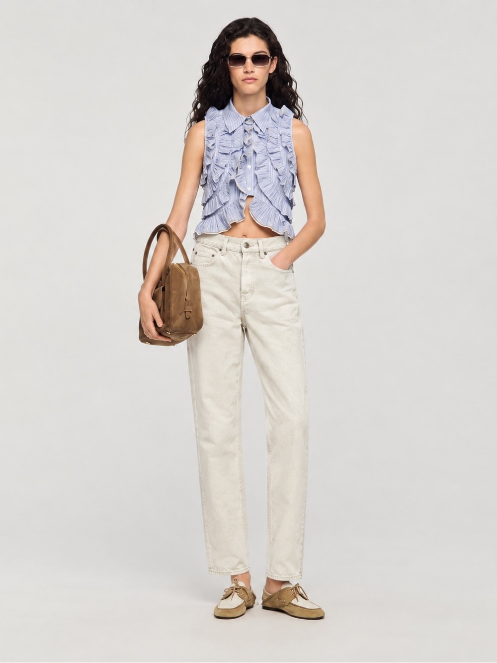 Sandro Mid-Rise Straight Leg Jeans in Ecru - 28